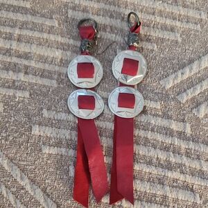 Elegant Red and Silver Leather Earrings.  Handcrafted